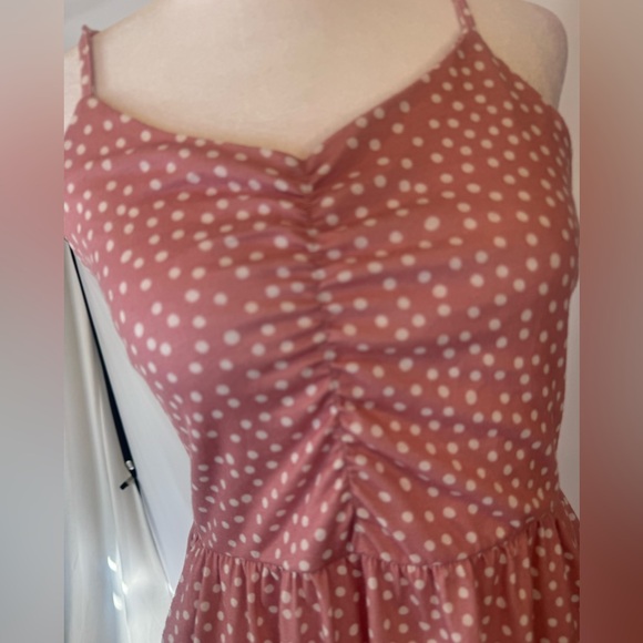 Yathon size SMALL pink/white polka dot midi sundress,  straps adjust, zip side - Picture 2 of 15